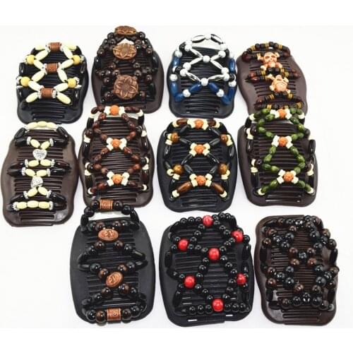 40pcs/lot Mixed Style Fashion Magic Hair Combs Wooden Beaded Hair Clips Accessories Women Jewelry