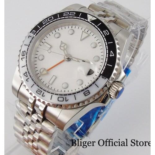 BLIGER Hot Fashional GMT Mechanical Men Watch Sapphire Glass Jubilee Bracelet Nologo Dial Ceramic Bezel Insert