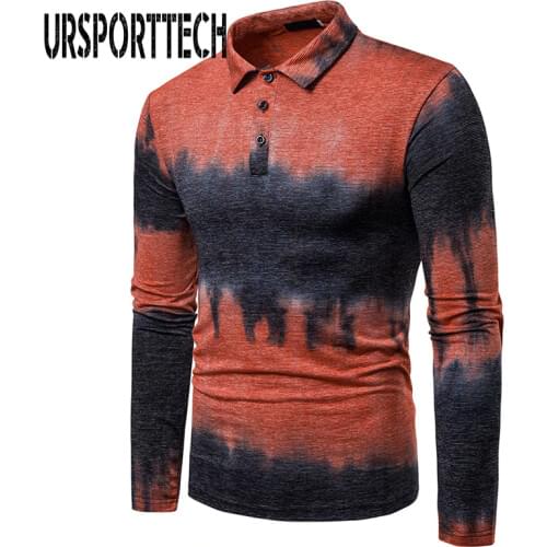 2019 New Arrival Brand Polo Shirt Men Long Sleeve Casual Male Shirt Spring Autumn Cotton Fashion Gradient Color Mens Polo Shirts