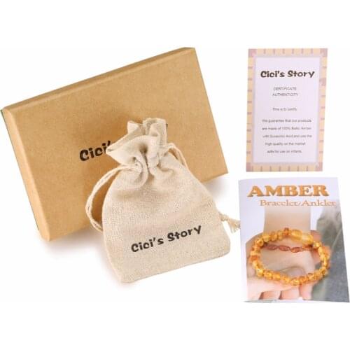 Raw Baltic Amber Teething Bracelet for Baby(Lemon Raw) - Gift Box - 2 Sizes - Lab Tested