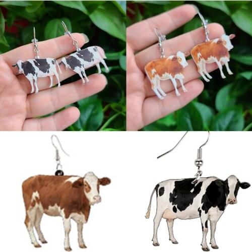 New Acrylic Cow Drop Earrings For Women Lifelike Stereoscopic Printing Cute Cattle Animal Hook Fashion Charm Jewelry Earrings