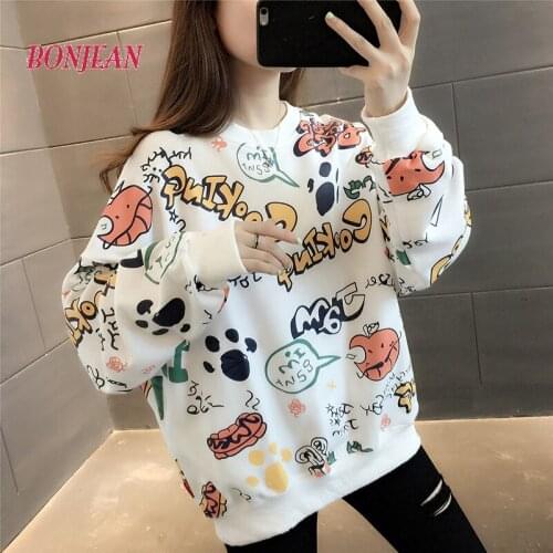 Autumn Korean High Street Harajuku Women Hoodies Women Soft Girls White Oversized Fashion Funny Printe Cool 2020 Sweatshirts