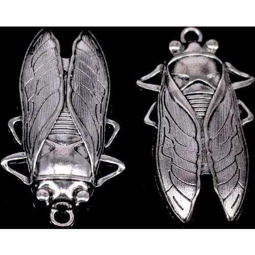 2Pcs Cicada Charms for Jewelry Making Antique Silver Color Plated Pendant Making DIY Handmade Tibetan Finding Jewelry 61X34mm