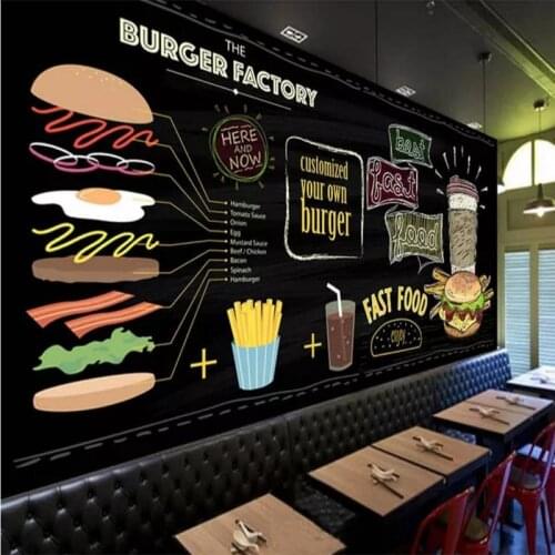 Custom wallpaper mural hand-painted burger fast food restaurant snack bar background wall - high-grade wall cloth