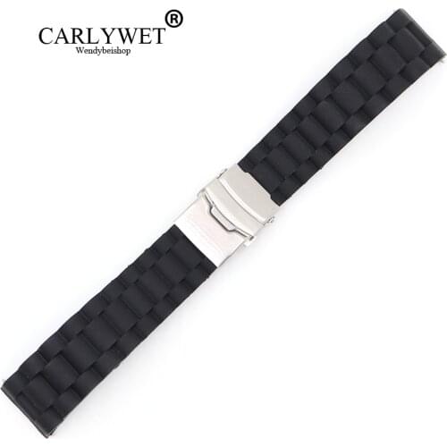 18 20 22 24mm Black Strap Silicone Rubber Waterproof Watch Band Belt Straight End Double Push Stainless Steel For Rolex Omega