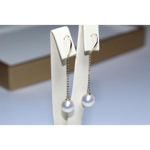 Gorgeous pair of 10-11 south sea round white pearl dangle earring 18k