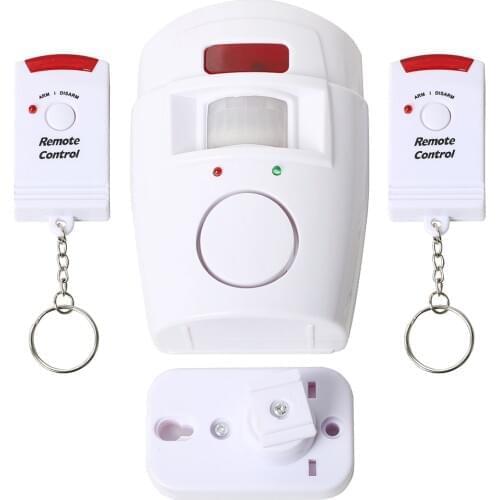 Home Security PIR Motion Sensor Alarm with 1 Adjustable Wall Mounting Bracket and 2 Remote Controls for Home Shed Garage Caravan