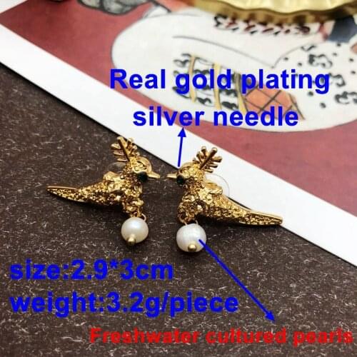 Symmetrical Birds Earrings Angel Piercing Cute Natural Pearl Drop Pendant Brincos Jewelry