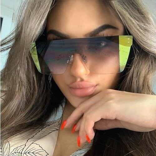 Unisex Fashion Oversized Yellow Mirror Sunglasses Women Famous Design Trendy Square Sun Glasses Female Men Black Glasses UV400