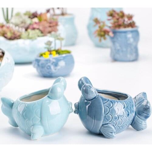Modern marine ceramic succulent small flowerpot simple animal cartoon succulent plant flowerpot home decoration ornaments