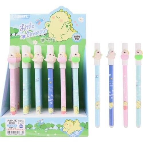 36 pcs/lot Cartoon Dinosaur Erasable Gel Pen Cute 0.5mm blue ink Signature Pens Office School Writing Supplies gift