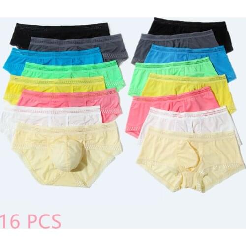 16 pcs/lot Mens Underwear Boxers Ice Silk Comfort Translucent Underwear Breathable Mens Panties Low-Rise Lingerie Drop Shipping