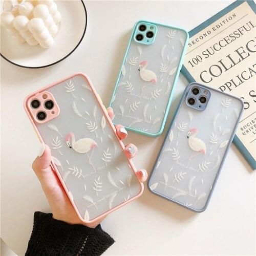 INS Flamingo Leaf Phone Case for IPhone 11 Pro Max XR XS Max 7 8 6 6S Plus X Shockproof Women Cute Silicone Back Cover