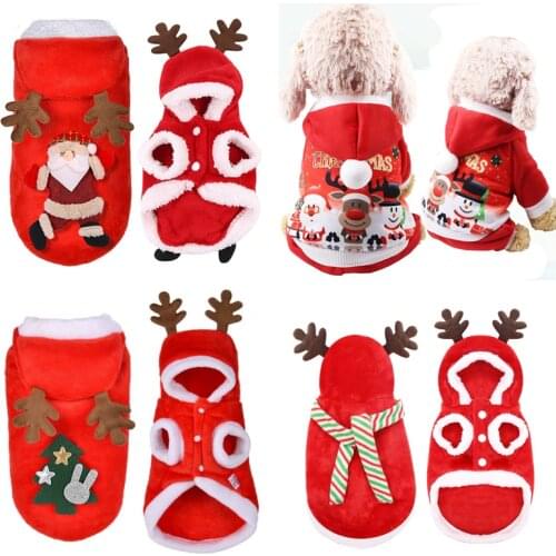 XS-2XL Velvet Pet Dog Christmas Costumes Warm Winter Christmas Dog Clothes Cotton Coat Red Dog Santa Costumes