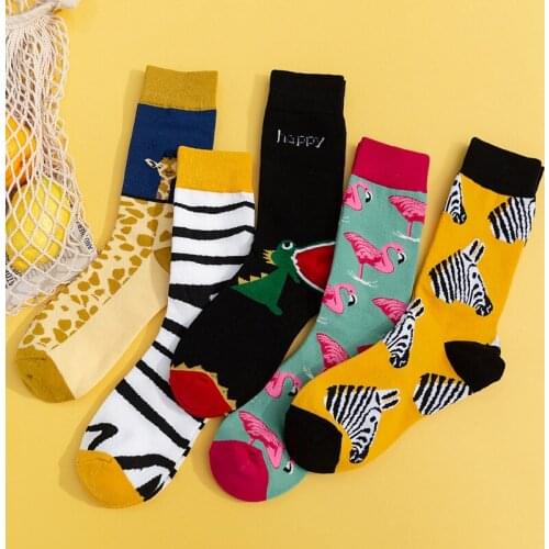 Animal prin giraffe striped socks cartoon calcetines woman women skarpetki damskie kobieta skarpety funny divertidos sock cotton