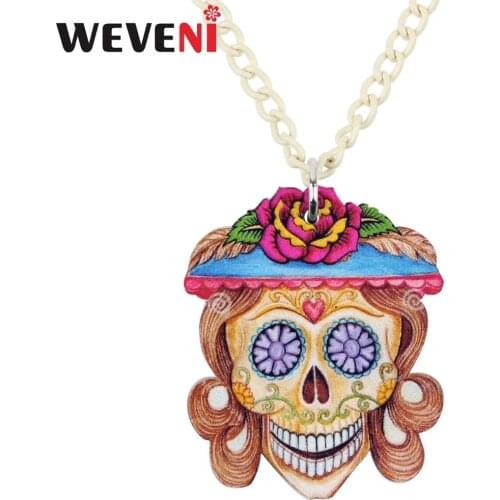 WEVENI Acrylic Halloween Pirate Skeleton Skull Necklace Pendant Punk Trendy Jewelry Chain Collar Charms For Women Girls Collier