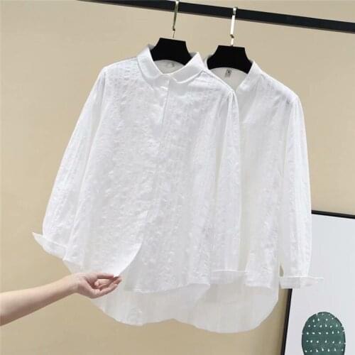 Cotton White Women Shirts Summer New Loose Solid Casual All Match Borfriend Style Female Outwear Tops