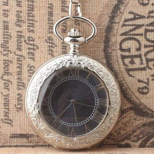 10pcs/lot Steampunk Silver Skeleton Transparent Glass Mechanical Pocket Watch White Roman Dial Flip Women Pocket Watches