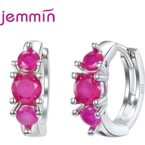 New Arrival 925 Sterling Silver Hoop Earrings For Women Party Engagement Trendy Style Austrian Crystal Prong Setting