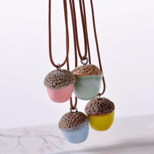 Simple Ceramic Acorn Pine Cone Pendant Necklace For Women Ethnic Style Jewelry Girl Student Clavicle Chain Gifts