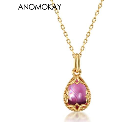 Anomokay New Classic Water Drop Crystal Pros Cons Both Can Wear Rose Gold Color Necklace 925 Sterling Silver Necklace for Women