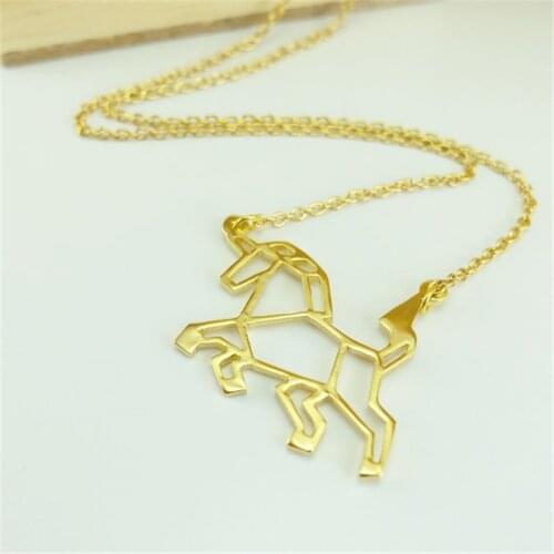 Fashion unique cute Origami Unicorn Horse Pendant Choker Necklace for women girls delicate charm Christmas pet gift Jewelry