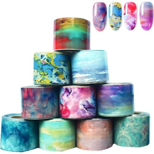 10Roll Galaxy Starry Sky Nail Foils Marble Rainbow Polish Adhesive Sticker Foils Slide Nail Art Decals Accessories Paper 50M*4CM