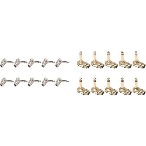 10Pcs 90Degree Right Angle 6.35 mm Mono 2 Pole Jack Plug 6.35mm Guitar Phono Pancake 1/4 Inch Connector