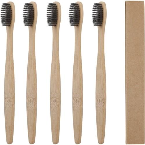 10pcs/set Natural Bamboo Environmental Bamboo Charcoal Toothbrush Oral Health Carbon Medium Soft Bristle Wood Handle Toothbrush