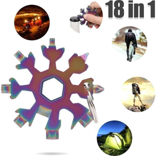 18 in 1 snowflake multi pocket tool keyring key ring spanner hex wrench multifunction multipurpose camp survive outdoor hike