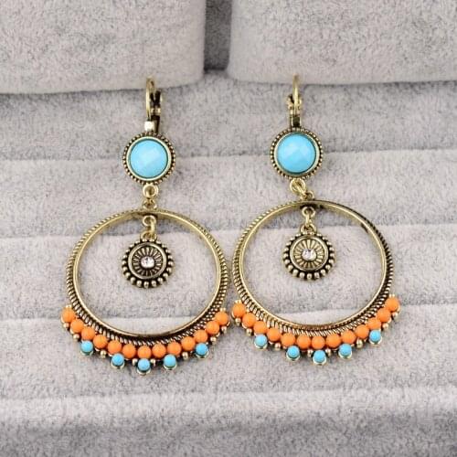 DOUVEI 2018 Vintage Round Drop Red Beads Earrings For Women Ethnic Boho Tribe Dangle Earrings Oorbellen Hangers HQE999