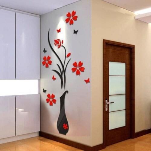 3d Diy Vase Flower Tree Wall Stickers Crystal Arcylic Room Wall Art Decal Home Decor 80*40cm 2021 Gift Drop Shipping Hot