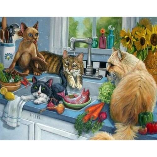 Mazayka 5D DIY Diamond Painting cat image bead Diamond Embroidery Cross Stitch Mosaic Needlework kitchen Decor