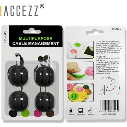 !ACCEZZ New 4Pcs/set Car Cable Organizer 2 holes USB Charger Cable Winder Clips Desktop Tidy Management Cord Line Fixed Clamp