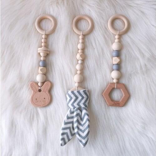 Wooden Beads Ornaments Baby Rattle Stroller Hanging Pendant Infant Activity Play Gym Toy Accessories Nursery Decor Photo Props