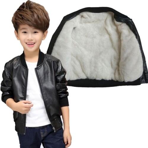 Children Boys Winter Coats Faux Leather Jacket Outerwear Spring Autumn Clothing Plus Velvet Jacket
