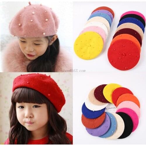 Baby Girls Boinas Boina Feminina Hipster Pearl Wool Felt Beret Multicolor Painter Cute Hat for Children