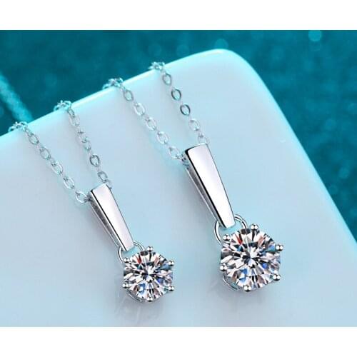 Inbeaut New Arrival 1-2 ct D Color Excellent Cut Pass Diamond Test Moissanite Pendant Necklace 925 Silver Round Moissanite Chain