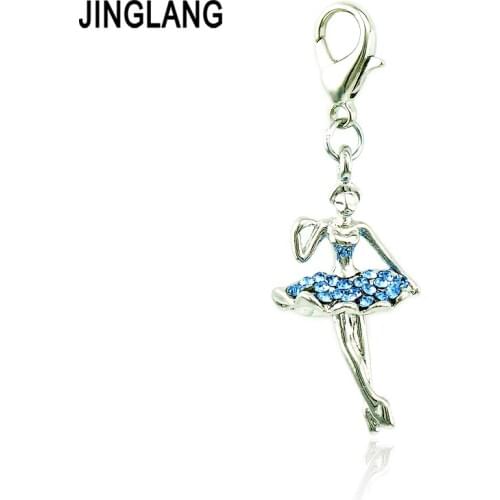 JINGLANG Fashion Lobster Clasp Charm Dangle Rhinestone 3D Dancing Girls DIY Necklace/Bracelets Jewelry Making Accessories