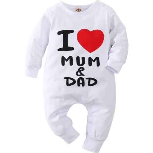 Baby Boy Girl Rompers Long Sleeve I Love MuM & DaD Letter Print Baby Clothes Newborn Jumpsuit Infant Clothing Set Outfits