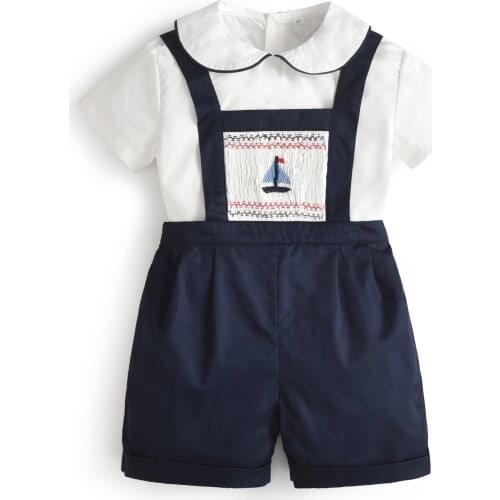 Newborn Boys Clothes Set Spanish Infant Toddler White Tops+Jumpsuit 2Pcs Outfit 2021 Summer Child Boy Embroidery Clothing Suits