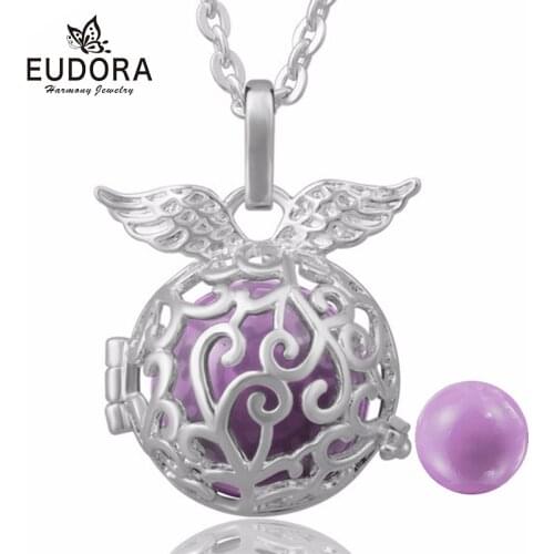 EUDORA Fashion Copper Angel Caller Wing Pendant 18mm Eudora Harmony Ball Chime Sound Mexican Bola Necklace Fine Jewelry K106N18