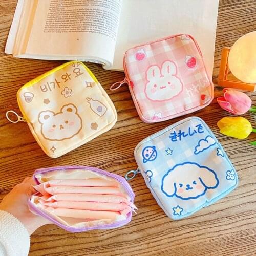 Cartoon Sanitary Women Napkin Tampon Bag Portable Large-Capacity A Cute Animal Mini Storage Bag Makeup Lipstick Key Organizer