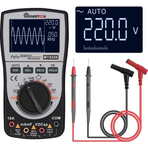 MUSTOOL Upgraded MT8206 2in1 Intelligent Digital Oscilloscope Multimeter Current Voltage Resistance Tester with Analog Bar Grap
