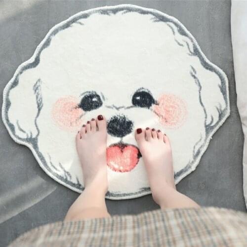 Cartoon Cute White Dog Shaped Floor Mat Carpet Bathroom Water Absorption Doormat Living Room Bedroom Non-slip Rug