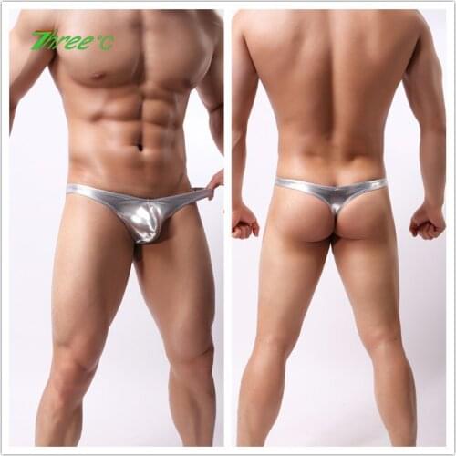 Mens Panties Faux Leather Thongs Imitation Leather Low Waist Sexy Underpants T-back Penis Pouch Underwear Gay Sexy Briefs