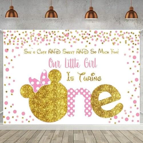 Mouse One Birthday Backdrop Cartoon Party Pink Bow Girl Princess Party Baby Shower Newborn Customize Background Photography