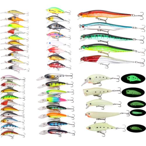 46PCS Set Fishing Lure Kit Isca Artificial Hard Bait Luminous Wobblers Carp Fishing Tackle Quality Drop shipping Fish Bait