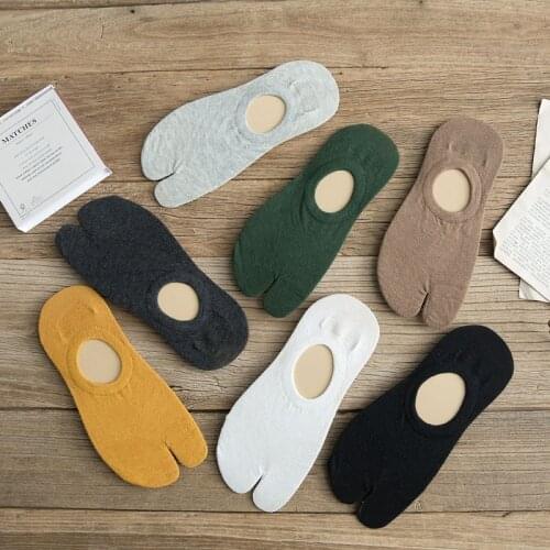 Two Finger Socks Summer Cotton Couple Tabi Socks Breathable Two Toe Socks Women Men Non-slip Invisible Low Cut Boat Socks