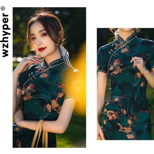 New Arrival Dark Green Cheongsam Young Models Girls Temperament High-end Dresses Summer Long Section